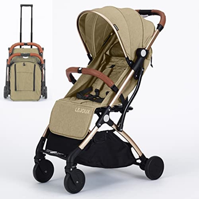 Cochecito de bebé – Cochecito de viaje ligero plegable con arnés de 5 puntos, de asiento ajustable y cesta de gran tamaño plegable con 1 mano – Llanta