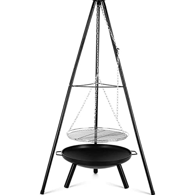 L&Y Jewelry Trípode Barbacoa De Carbón, Barbacoa para Cocinar Al Aire Libre con Cadena Ajustable De 150 Cm De Altura Parrilla Colgante Giratoria Portá