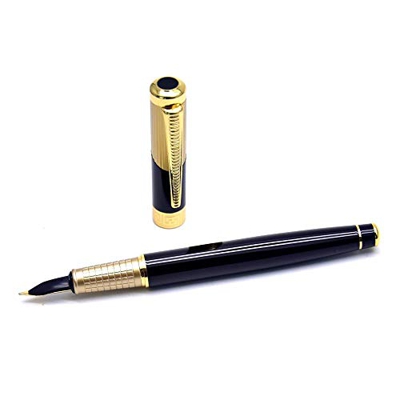 ZOSWA Pluma Fuente Edge Matte Fountain Pen Business Metal Pen Pen de Regalo para Hombres, Mujeres (Color : Black, Size : 14.0X1.3cm)