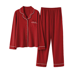 Pijama Mujer Sexy, Conjunto De Pijamas De Algodón Elegante Patrón De Rayas Creativas Pantalones De Rebeca Roja Ropa De Dormir Lisa Transpirable Suave  precio