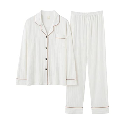 Pijama Mujer, Conjunto De Pijamas De Algodón Suave, Pantalones De Rebeca Blancos Creativos, Ropa De Dormir Lisa Transpirable, Conjuntos De Ropa De Des