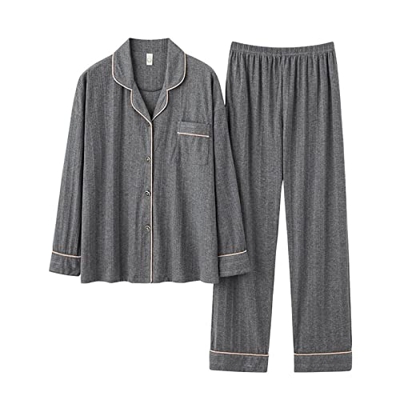 Pijama Mujer, Conjunto De Pijamas De Algodón Suave, Pantalones De Rebeca Gris Oscuro Creativos, Ropa De Dormir Lisa Transpirable, Conjuntos De Ropa De