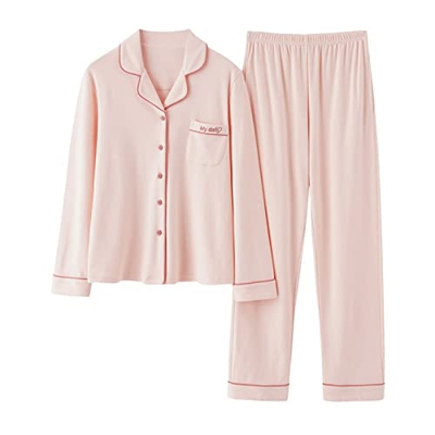 Pijama Mujer Sexy, Elegante Conjunto De Pijamas De Algodón Patrón De Rayas Creativas Pantalones De Rebeca Rosa Ropa De Dormir Suave Y Transpirable Con