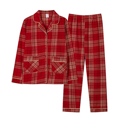 Pijama Mujer Sexy, Conjunto De Pijamas De Algodón Elegante Patrón A Cuadros Creativo Pantalones De Rebeca Roja Ropa De Dormir Suave Y Transpirable Con