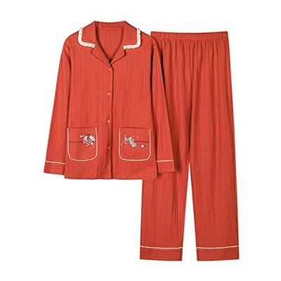 Pijama Mujer, Elegante Conjunto De Pijamas De Algodón Creativo Bordado De Pájaros De Flores Pantalones De Rebeca Naranja Ropa De Dormir Suave Y Transp
