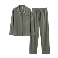 Pijama Mujer, Conjunto De Pijamas De Algodón Suave, Pantalones De Rebeca Verdes Grises Creativos, Ropa De Dormir Lisa Transpirable, Conjuntos De Ropa  precio