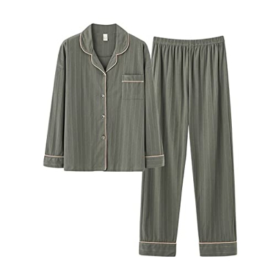 Pijama Mujer, Conjunto De Pijamas De Algodón Suave, Pantalones De Rebeca Verdes Grises Creativos, Ropa De Dormir Lisa Transpirable, Conjuntos De Ropa 