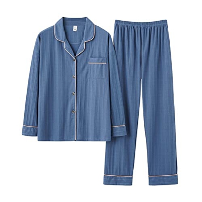 Pijama Mujer Verano, Conjunto De Pijamas De Algodón Suave, Pantalones De Rebeca Azul Oscuro Creativos, Ropa De Dormir Lisa Transpirable, Conjuntos De 