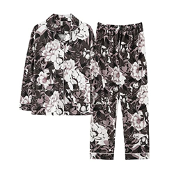 Pijama Mujer Sexy, Conjunto De Pijamas De Algodón Suave Novedad Patrón De Flores De Peonía Pantalones De Rebeca Negros Ropa De Dormir Transpirable Con características