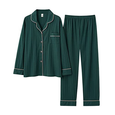 Pijama Mujer, Conjunto De Pijamas De Algodón Suave, Pantalones De Rebeca Verde Oscuro Creativos, Ropa De Dormir Lisa Transpirable, Conjuntos De Ropa D
