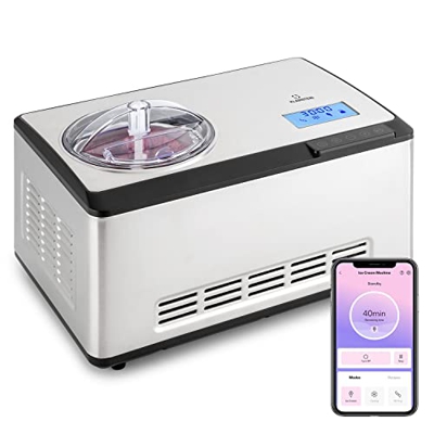 Klarstein Maquina de Helados para Casa, para Hacer Yogur Helado, Heladera con Compresor, WiFi y Control App, Postres Caseros, Helado Cremoso y Sorbete