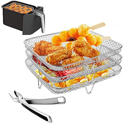 Estante para Freidora de Aire ,Tres Capas Acero Inoxidable Estante de Deshidratador Apilable Bandeja de Secado Tostadora para Freidoras de Aire para C