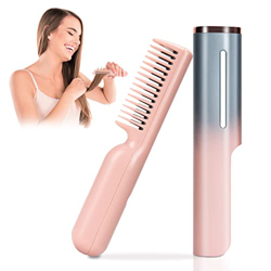 Lorhobetlif - Mini cepillo alisador térmico (USB, carga eléctrica, cepillo liso, cepillo calefactor de viaje, peineta cálida inalámbrica para hombres  características