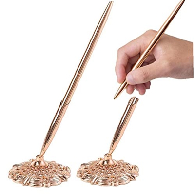 YOUXIU Recepción Pen Set 2pcs Conocimiento De Boda Recepción Investigador Firma De Pluma Pen Pendia con Soporte De Base Redonda Hollow