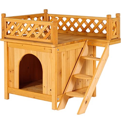 Casetas para Perros Exterior Casa de Perro pequeña a Prueba de Agua, Villa Canina de Dos Plantas con escaleras, Fácil de Limpiar (Color : Primary Colo