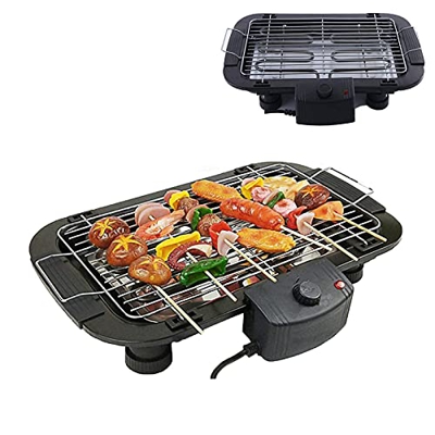 Parrilla Eléctrica Sin Humo Portátil para Barbacoa Parrilla para Cocinar En Interiores con Bandeja De Goteo Llena De Agua Y Control De Temperatura Aju