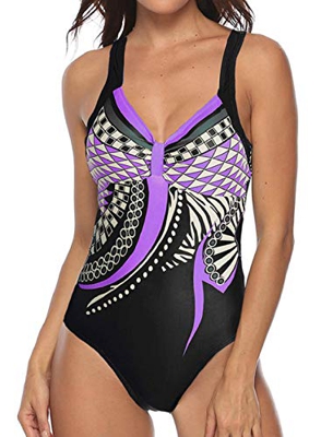 heekpek Trajes de Una Pieza Vintage Impresión Bañador Natacion Mujer Surf Tallas Grandes Monokini Push Up Sexy V-Cuello Verano Traje de Baño Atlético 