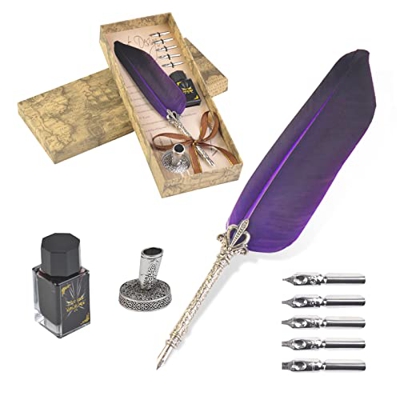 VABNEER Pluma de Inmersion Pluma Antigua Escritura Metal Pluma de Caligrafía Para uso personal, regalo ejecutivo y decoración de escritorio antigua (c