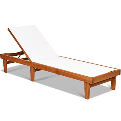 GIANTEX Tumbona de jardín de madera, tumbona con respaldo ajustable, soporta hasta 180 kg, tumbona de madera, para exteriores, 200 x 61 x 31,5-78 cm
