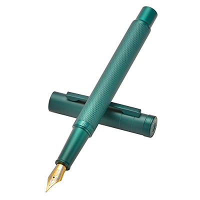 Pluma estilográfica Hongdian verde oscuro con punta media, diseño clásico con convertidor y estuche de metal