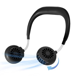 Ventilador de cuello de 3 velocidades de rotación de 360° portátil para colgar manos libres, ventilador personal recargable para el hogar, viajes, dep en oferta