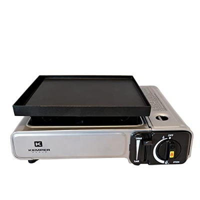 KEMPER - Hornillo y plancha de gas 2 en 1 NOMADE 1900 W Inox Hornillo Gas Placa Plancha 26 x 23 cm