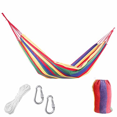 Hamaca Colgante para Jardin Exterior de 200x100cm y hasta 250kg Que Incluye mosquetones de Soporte y Bolsa de Transporte - Hamaca Tumbona de algodón L