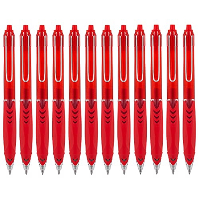 12 BOLÍGRAFOS RETRÁCTIL STARPLAST - Tinta gel, con antideslzante, punta media 1 mm, tinta roja - Rojo