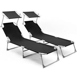 2 Tumbonas Camas Reclinables Plegables para Piscina/Playa, Tumbonas Hamacas Portátiles de Hierro con Parasol Extraíble, Respaldo Ajustable 3 Posicione en oferta