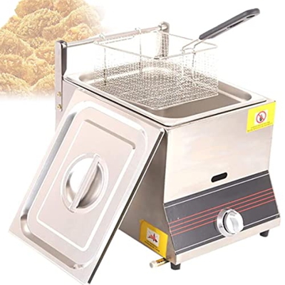 Freidora De Gas Freidora Comercial Freidora De Acero Inoxidable, Freidora Profunda 6/12l Freidora, Con Cestas Y Tapa Extraíbles, Ahorro De Energía,6L