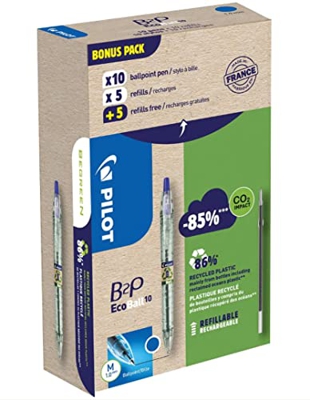 Pilot 94297 Bonuspack 10 bolígrafos y 10 recambios B2P Ecoball, azul, punta 1.0 mm