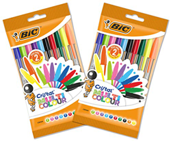 BIC Cristal Multicolor Bolis de Punta Gruesa 1,6 mm con Capuchón Extraíble, 2 Packs de 10 - Colores vivos Surtidos y Neón, Pack de 20 características