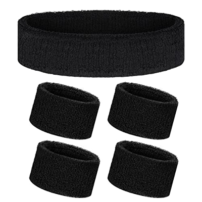 Flintronic 4PCS Muñequeras Deportivas para Hombre y Mujer, con 1 Diadema Deportiva, Suave y Gruesa para Baloncesto, Gimnasio, Gimnasia, Tenis, Fútbol 