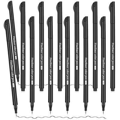 12 Paquetes Set de Rotuladores de Punta Fina Negros 0,4 mm Pluma de Punta Fina Bolígrafos de Caligrafía para Artista Dibujo Técnico Bocetos Escritura 