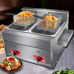 Freidora De Gas De Gran Capacidad De 20 L, Freidora Comercial De Glp, Control De Temperatura Independiente, Potencia De Fuego Ajustable, Con Cestas Y  precio