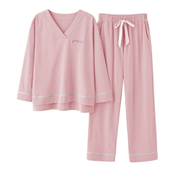 Pijama Mujer Verano, Conjunto De Pijamas De Algodón Elegante Patrón De Letras De Rayas Creativas Pantalones De Manga Larga De Color Rosa Ropa De Dormi precio
