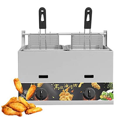 Freidora de gas for el restaurante de cocina casera, 1 1L/23L Gran capacidad, con cestas y tapa extraíbles, 304 acero inoxidable de grado alimenticio,