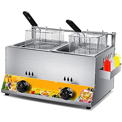 WZXCV Freidora de Gas de Temperatura Constante de Acero Inoxidable, Control de Temperatura gastrointestinal de Doble Cilindro Comercial de 12 litros, 