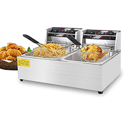 Freidora De Aperitivos Con Control De Temperatura, Freidora De 2 Canastas De Acero Inoxidable Con Encimera Grande, Freidora De Chips Con Termostato In en oferta