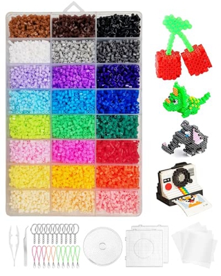Cuentas para Planchar, 24000 Mini Cuentas,Juego de Plásticos Abalorios,Con Patrones De Accesorios De Placa, Cuentas Para Diy Manualidades Manualidad (