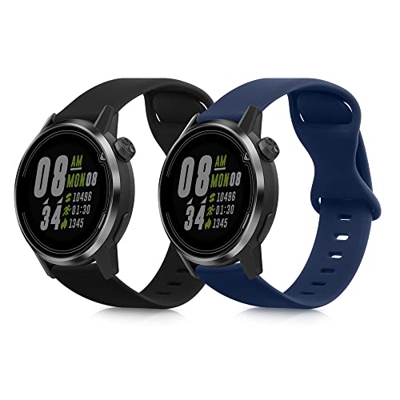 kwmobile Pulsera Compatible con COROS Pace 2 / Apex (42mm) - 2X Correa de Silicona smartwatch Talla L - Negro/Azul Oscuro