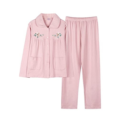 Pijama Mujer Sexy, Elegante Conjunto De Pijamas De Algodón Bordado De Flores Creativas Pantalones De Rebeca Rosa Suave Y Transpirable Ropa De Dormir L