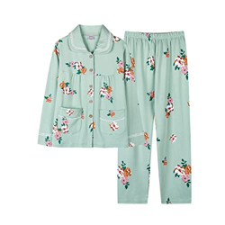 Pijama Mujer Sexy, Conjunto De Pijamas De Algodón Elegante Patrón De Flor De Rosa Creativa Pantalones De Rebeca Verde Ropa De Dormir Lisa Transpirable características