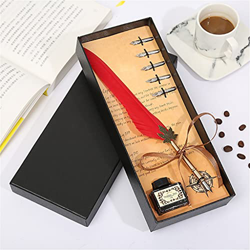 European Retro Leaf Pole Feather Pen+Five Replacement Nib,to Send Teachers The Best Gift (Color : B) (A) en oferta