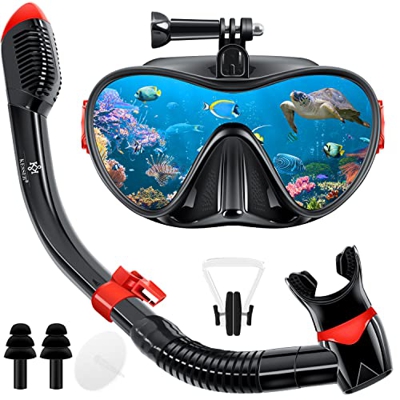 Juego de esnórquel profesional de gafas de buceo para adultos, incluye soporte de cámara de acción, antivaho y antifugas para buceo (rojo)