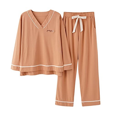 Pijama Mujer Sexy, Conjunto De Pijamas De Algodón Elegante Patrón De Letras De Rayas Creativas Pantalones De Manga Larga Amarillas Ropa De Dormir Suav