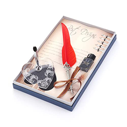 Classic Vintage Feather Pen Multicolor Metal Fountain Pen Set Office Supplies to Send 5 Nibs Box Set (Color : J) (D) características