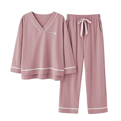 Pijama Mujer, Conjunto De Pijamas De Algodón Elegante Patrón De Letras De Rayas Creativas Gris Rosa Pantalones De Manga Larga Ropa De Dormir Lisa Tran características