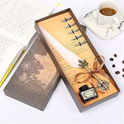 European British Wind Long Hair Leaf Pole Feather Pen, Five Replacement Nib (Color : F) (C) en oferta