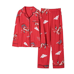 Pijama Mujer, Conjunto De Pijamas De Algodón Elegante Corona Creativa Patrón De Elk Pantalones De Rebeca Roja Suave Y Transpirable Ropa De Dormir Lisa precio